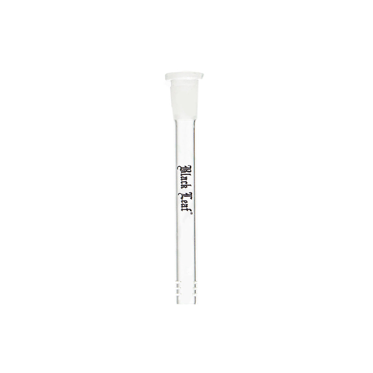 Glas Schliffadapter für Bongs von der Marke Black Leaf mit einem schwarzen Schriftzug