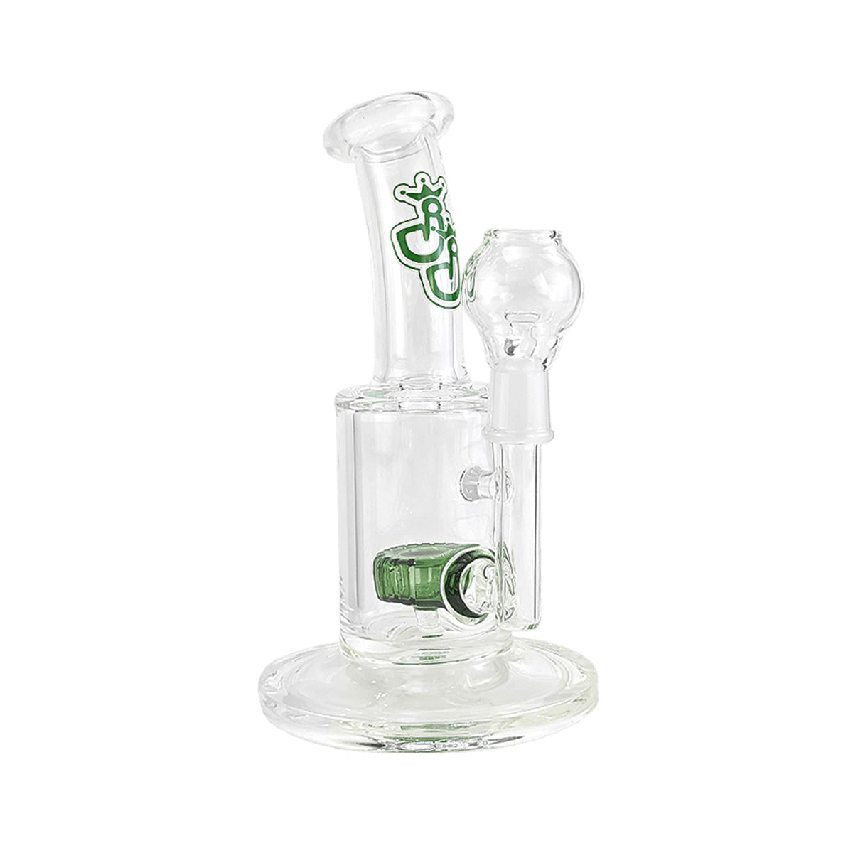 Ölbong von der Marke Jelly Joker auf einem weißen Hintergrund. Die transparente Ölbong hat grüne Farbakzente im Design.