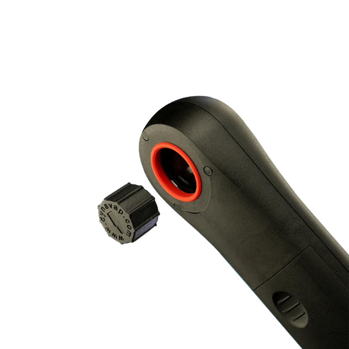 Der The Wand Verdampfer von der Marke Dynavap. Handgerät in der Farbe schwarz mit rotem Anteil vor einem weißen Hintergrund.