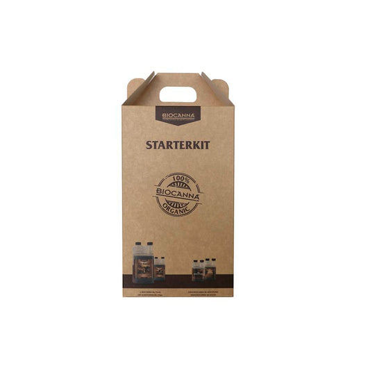 BIOCANNA Starterkit. Braune Kartonverpackung auf einem weißen Hintergrund. Produkt von der Marke BIOCANNA.
