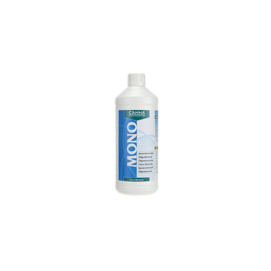 Pflanzenhilfsmittel Canna Spurennährstoff Trace Mix 1 L  von der Marke Canna in einer weißen ein Liter Kunststoff mit blauem Etikett und weißem Schraubdeckel vor einem weißen Hintergrund