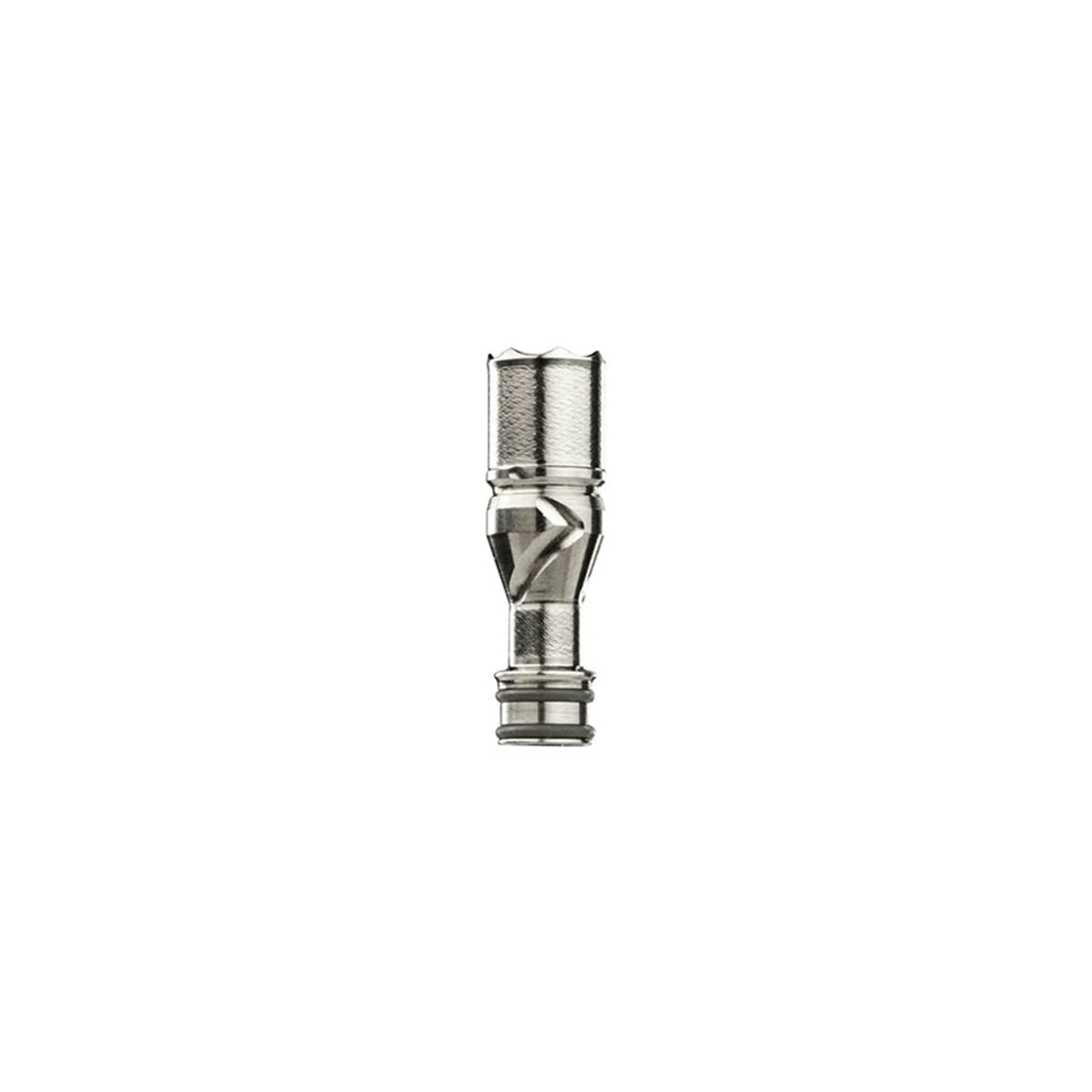Rundes Einzelteil vom Produkt The M7 Vaporizer von DynaVap aus Titan in der Farbe silber-grau auf einem weißen Hintergrund.