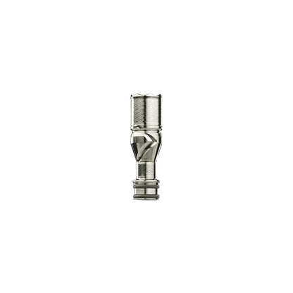 Rundes Einzelteil vom Produkt The M7 Vaporizer von DynaVap aus Titan in der Farbe silber-grau auf einem weißen Hintergrund.