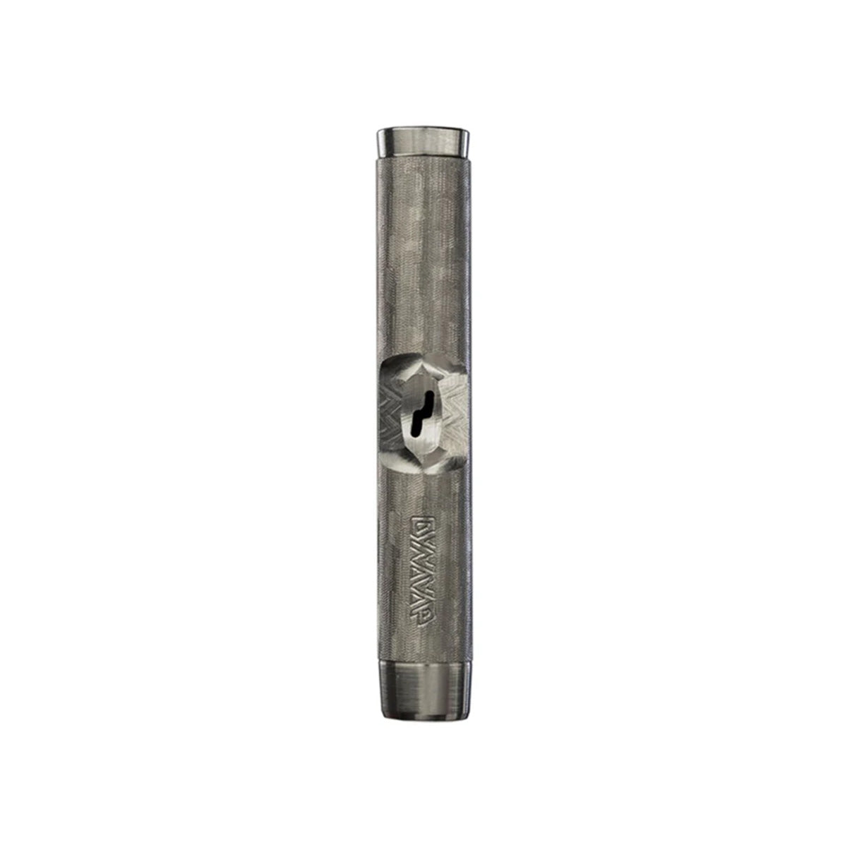 Längliches Einzelteil vom Produkt The M7 Vaporizer von DynaVap aus Titan in der Farbe silber-grau auf einem weißen Hintergrund.