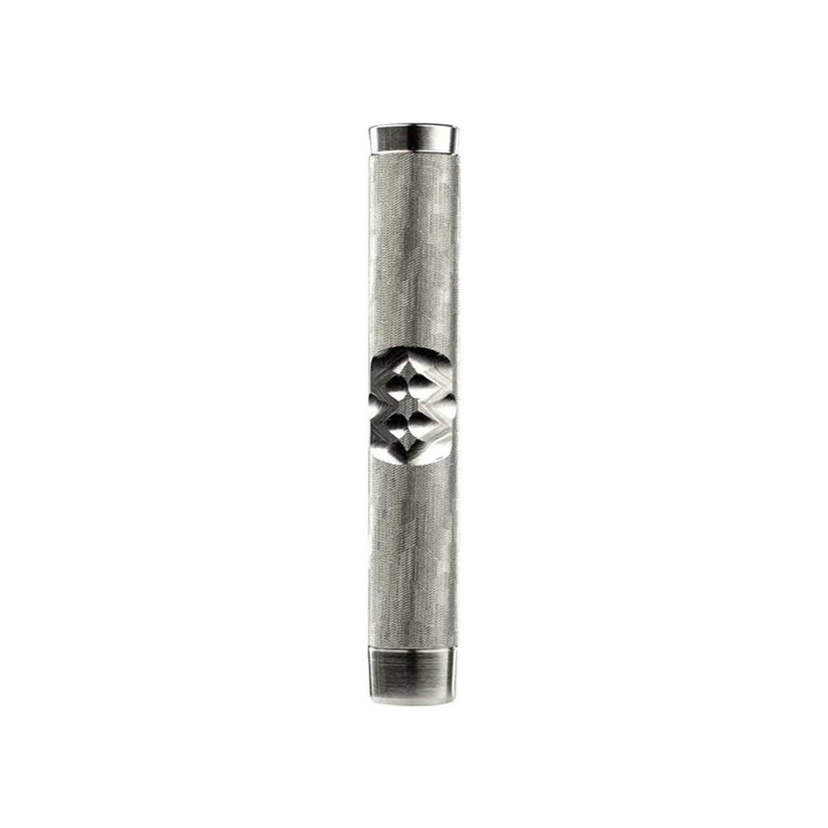 Längliches Einzelteil vom Produkt The M7 Vaporizer von DynaVap aus Titan in der Farbe silber-grau auf einem weißen Hintergrund.
