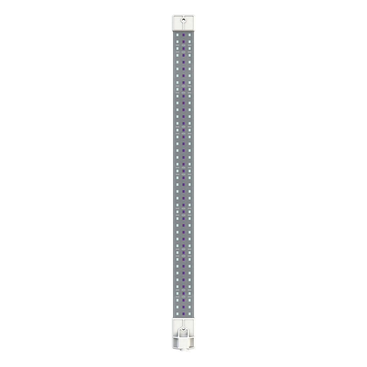 LED Grow-Lampe zur Förderung des Wachstums der Hanfpflanzen. Die Form ist länglich und schmal. Integrierte, kleine, rechteckige LEDs.