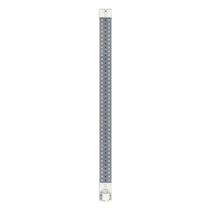 LED Grow-Lampe zur Förderung des Wachstums der Hanfpflanzen. Die Form ist länglich und schmal. Integrierte, kleine, rechteckige LEDs.