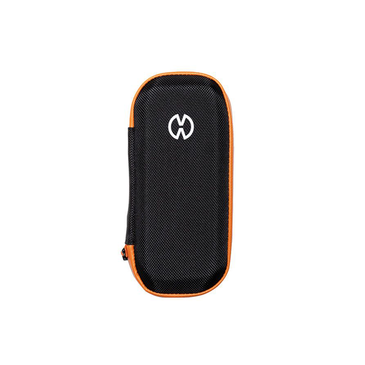 Schutzhülle mit Reißverschluss von der Marke Storz und Bickel für den Venty Vaporizer. Schwarze Hartschalenhülle mit orangenen Rändern und dem Logo in weiß und oben mittig platziert.